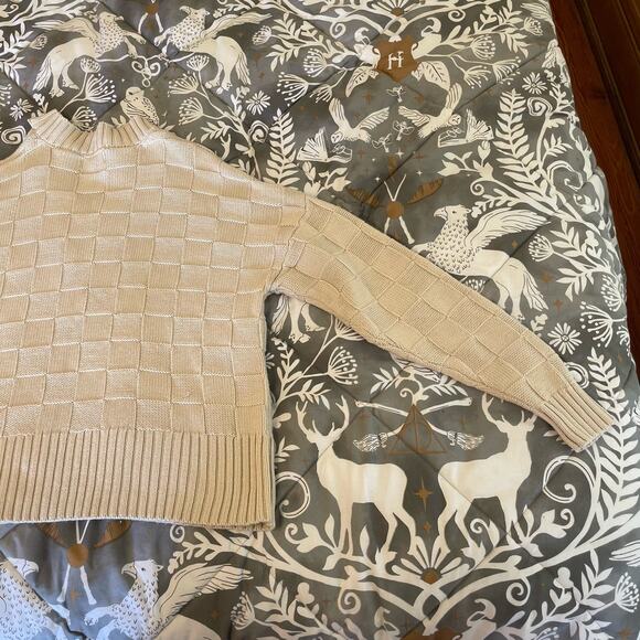 Buckle S long sleeve sweater checker knit turtleneck cold shoulder asymmetrical - Picture 7 of 7